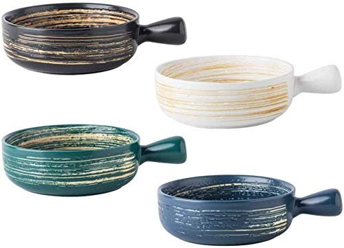 20oz Ceramic French Onion Soup Peel, Set of 4, Durable One-Handle Bowl, Easy-to-Grip Handles, Suitable for Chowder, Beef Stew, Oatmeal
