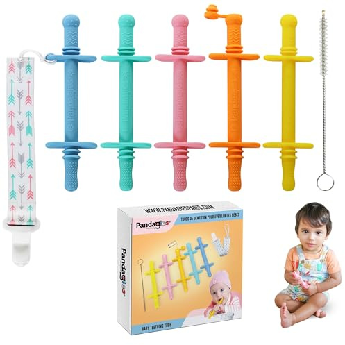 Anneau de Dentition Bébé Réfrigérant pour Eveil Enfant -100% SILICONE - Certifié CE en Laboratoire - Tube Orange est à Remplir d'Eau pour Soulager les Gencives - Attache Tetine Fournit