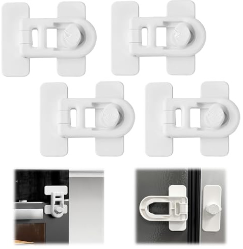 Fonyiunce 4 Pezzi Serratura di Sicurezza per Frigorifero, Blocca Bambini per Frigorifero e Cassetti, Blocca Chiusura Cassetti con Potente Adesivo, Per Porte, Finestre E Frigoriferi