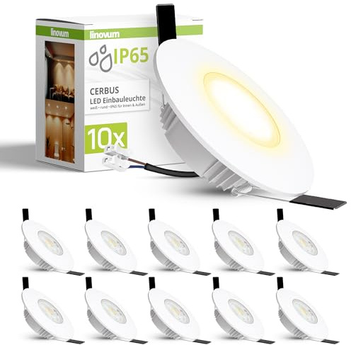 linovum CERBUS Einbauspot weiß IP65 flach 22mm warmweiß Downlight 230V | Ultraflacher Einbauspot IP65 - nur 22mm tief, warmweiß, für Bad, Flur & Gäste-WC, direkt an 230V, festverbaute LED