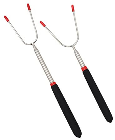 TOYANDONA 2 Stück Edelstahl Grillgabeln Lange U-förmige Fleischgabeln Mit Verlängerbarem Griff Für Outdoor Bbq Camping Bratstäbe Sicher Und Hitzebeständig
