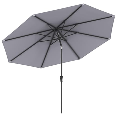GYMAX Ombrellone da Giardino 3x3 M, 8 Stecche, Manovella, Parasole Inclinabile 25° in Poliestere, Palo in Metallo, Ideale per Cortile, Terrazzo, Mare (Grigio)
