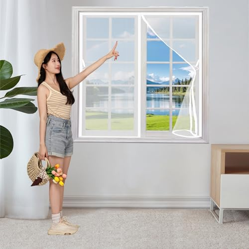 Zanzariera Magnetica Finestra 133 x 110 cm Zanzariera Magnetica Porta Finestra Apertura e Chiusura Silenziosa Resistente Traspirante Senza Foratura Non Accorciabile, Bianco