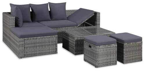 Emmtore 4-TLG. Garten-Lounge-Set mit Auflagen Garten Ecksofagarnitur Gartenmöbel Gartensofa Poly Rattan Grau