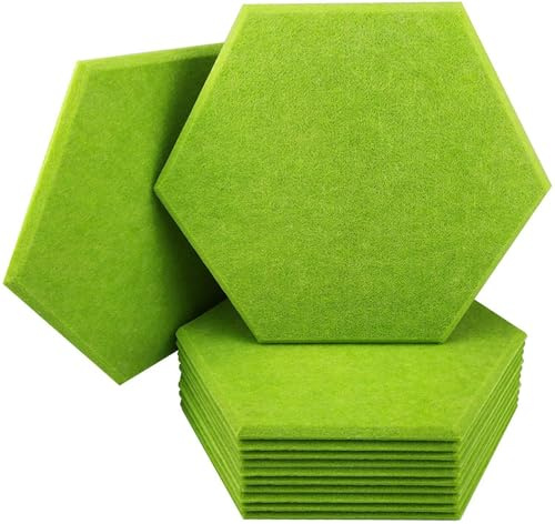 Hexagon Akustikplatten, 12 Stück, Schallabsorber Wandpaneele, 30 x 26 x 0,9 cm,Hohe Dichte Schallabsorber für Decken-/Tür-/Wanddekoration und Akustische Behandlung, Studio/Home/Gaming Deko (Grün)
