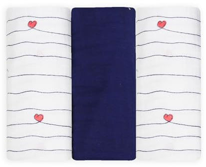 Trois Kilos Sept - Set mit 3 Babywindeln – Geburt – vielseitig einsetzbar: Pucken, Stillen, Wickeln, leichte Decke – 100% Baumwolle Öko-TEX® Standard 100 – Marineblau – gestreiftes Herzmotiv – 70 x