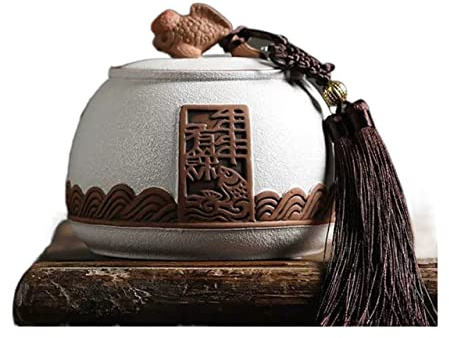 tea caddy Retro Rough Pottery Loose Tea Tin Tea Storage Tea Caddy Tea Canister Tea Storage Container Tins Jar with Airtight Lid and Lucky Goldfish Tassel Decoration, Can Keep Bulk Tea Tidy and Fresh c
