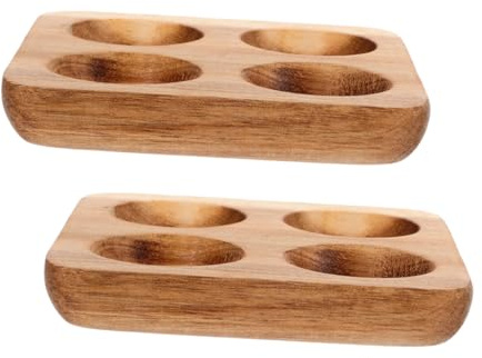 Sewroro 2piezas Soporte Hueveras De Madera De Acacia Bandeja De Almacenamiento y Presentación Ranuras Protectoras Ahorrador De Fácil De Limpiar y Decorativa