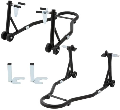 Cavalletti Moto Anteriore e Posteriore, Capacità 550 kg, Cavalletti per Moto Posteriore e Anteriore in Acciaio con Rotelle e Forcelle a U e L, per Officine Professionali