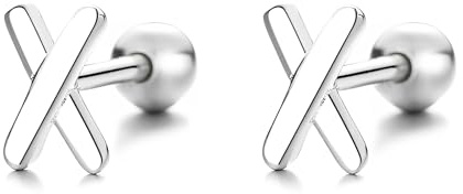 Pendientes de plata de ley 925 con inicial X para mujer, hipoalergénicos, 20 g, bola de rosca, minimalista, delicada, joyería para regalo de cumpleaños