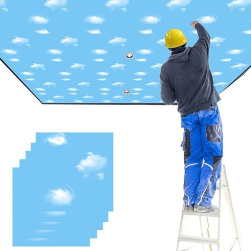Minglez Dalle de Plafond Dalles de Plafond Imitation Ciel 300 x 300 mm, Panneaux Muraux Décoratifs Autocollants, Papier Peint pour Mur Popcorn, Carrelage pour Salle de Bain/Douche(55 Pack)
