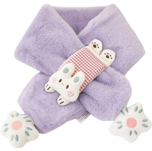 Toyhood Kids Cute Scarf, Bunny Winter Soft Plush Scarves, Warm Neck Wrap Cross Collar for Children Boys Girls, for Winter Christmas Holiday (Purple)
