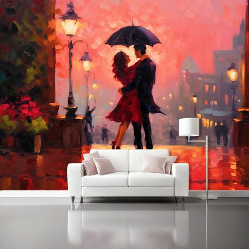 3D No Tejidopapel Pintado Ciudad Románticarojo Amantes Luces De La Calle – Fotomural Decorativo Para Salón Dormitorio Habitación Infantil Estudio O Fondo De Tv