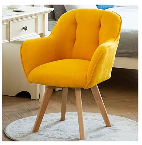 Drehsessel aus Samt, stilvoller Akzentstuhl für kleine Räume, keine Räder, stabile Holzbeine, perfekt für Esstisch oder Lounge, Gelb gepolstert