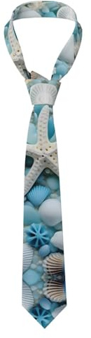 WHJSSF Cravate en soie pour homme avec image bleue de l'océan, de la mer, de la plage, des coquillages, des étoiles de mer, des coquillages, des étoiles de mer et une image bleue - Tendance pour les