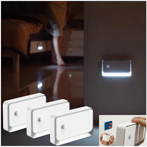 MidingChai Veilleuse Detecteur de Mouvement Lot de 3, 3000K Veilleuse Rechargeable USB-C, 4000mAh LED Escalier Detecteur de Mouvement, Luminosité Réglable, pour Escaliers, Couloirs (Blanc Chaud)