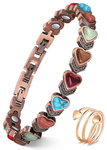 Jeracol Kupferarmband Damen mit Magneten – Verstellbares Magnetarmband Damen aus 99,9 % reinem Kupfer, Geschenkbox(Liebesherz)