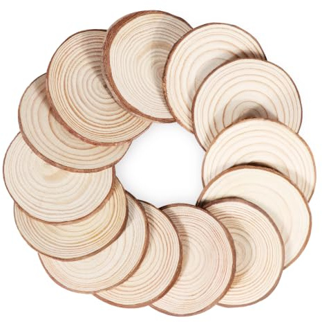 12er Set Holzscheiben 16-20 cm Durchmesser, Baumscheiben Naturholz mit Rinde, 15 mm Dick, Runde Holzscheiben zum Basteln, Ungebohrt für DIY, Lasergravur, Hochzeit, Tischdeko &Holzscheiben Deko