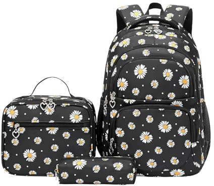 Skolväska För Grundskolan, Blommönster, 1 Set, Daisy Prints Ryggsäck, Bokväska Set, Förvaring Med Flera Fack, För Grundklasser Daglig Pendling