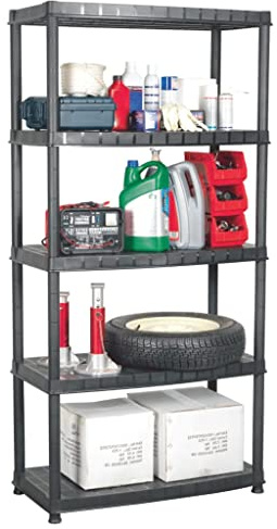 IBUQDDV Scaffale a 5 ripiani in plastica nera, 91,5 x 45,7 x 185 cm, versatile scaffale per libri, decorazioni o piante, sistema di scaffali stabile con 5 ripiani, salvaspazio