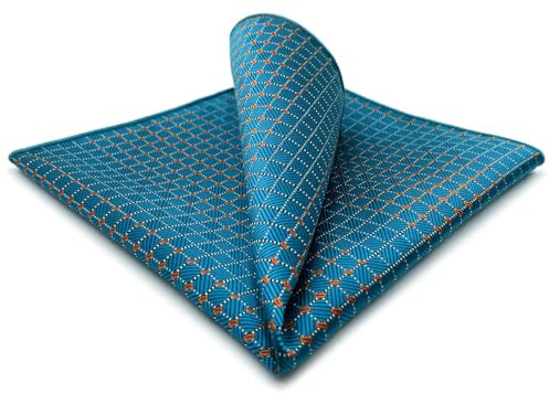 S&W SHLAX&WING Blau Herren Einstecktücher Seide Kariert 32cm Groß
