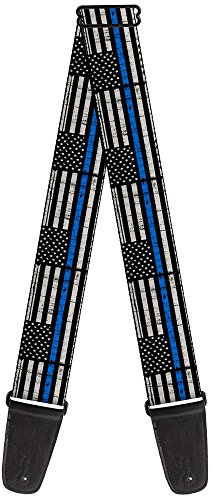 Buckle-Down GS-W30170 Gitarrengurt Thin Blue Line Flag verwittert Schwarz Grau Blau, 2,5 x 137,2 x 5,1 cm