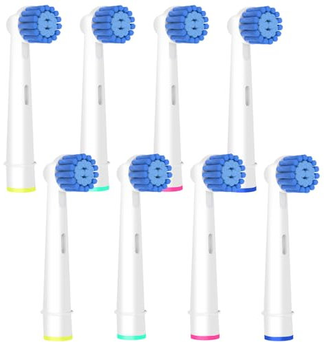 8 Pack Sensitive Gum Care Replacement Brush Heads Compatible with Oral b Braun Electric Toothbrush. Soft Bristle for Superior and Gentle Clean