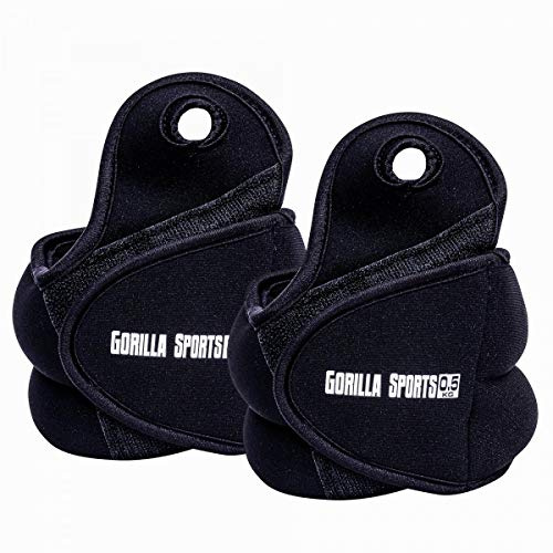 GORILLA SPORTS® Gewichtsmanschetten 1–4 kg, Paar, mit Klettverschluss | Mit Daumenschlaufe, Stahlsandfüllung und Polyester, Universalgröße; Handgelenkgewichte, Fußgelenkgewichte, Laufgewichte