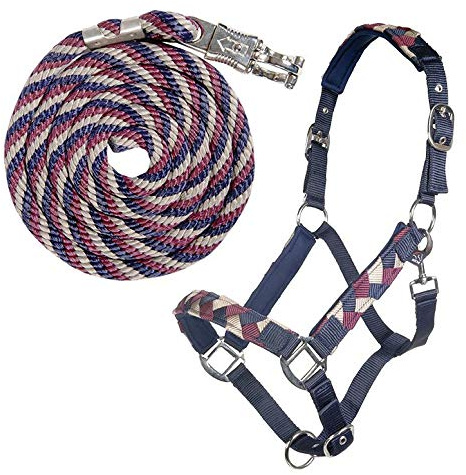 HKM Santa Rosa Halfter Set mit Panikhaken, Silbergrau/Navy/Koralle, Vollblut Größe