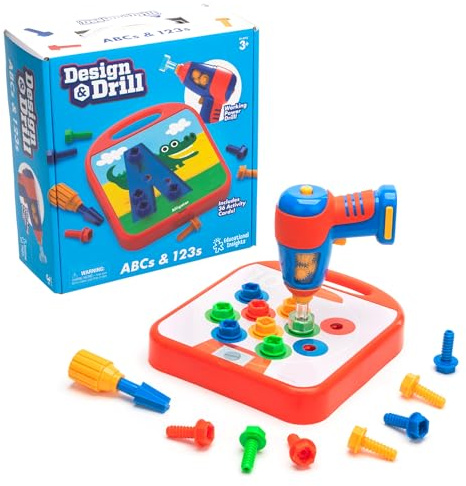 Educational Insights Design & Drill ABCs & 123s - Building Construction Toys for Toddlers, Kids Tool Set with Drill Toy, Preschool Learning Activities, Toddler STEM Toys for 3+ Year Old