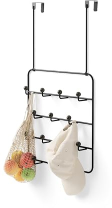 Umbra Estique Portemanteau de porte multifonction avec 14 crochets, crochets de porte sans perçage, multi-organiseur suspendu sur la porte, Noir/Noyer