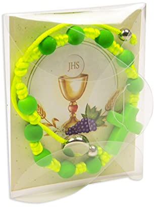 Mareli Kit de rosario con rosario con decina incluido, ideal como bombonera, 6 bolsitas de 6,5 x 8 x 1 con pulseras de colores
