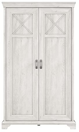 FORTE KASHMIR Schrank 120 130, Kleiderschrank Schlafzimmerschrank Landhausstil Drehtürenschrank 2-türig Einlegeböden und Kleiderstange, Holzdekor: Pinie Weiß, 123 cm breit x 210 cm hoch x 66 cm tief