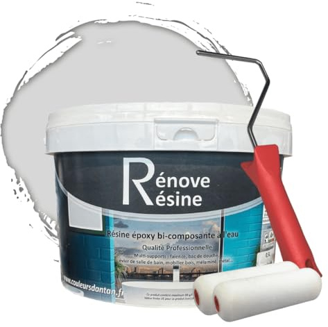 COULEURS D ANTAN Peinture Résine multisupport Intérieur pour Faïence, Carrelage, Douche, Baignoire 5m² - RAL 9018 Blanc papyrus + Kit d'application OFFERT