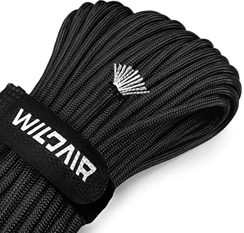 WILDAIR 750lb Paracord Parachute Cord Lanyard Ropes U.S. Military Type IV-11 Triple Strands 100FT Outdoor Camping (Black)