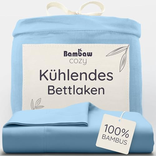 Bambaw Dubbel bambulakan, 240 x 290 cm, hotellsängkläder, dubbelt sänglakan, sval, allergivänliga sängkläder, platt lakan, ljusblått