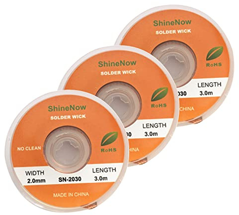 ShineNow No Clean Dissaldatura Treccia Saldatura Wick Larghezza 2mm Lunghezza 3Metri Confezione 3PCS
