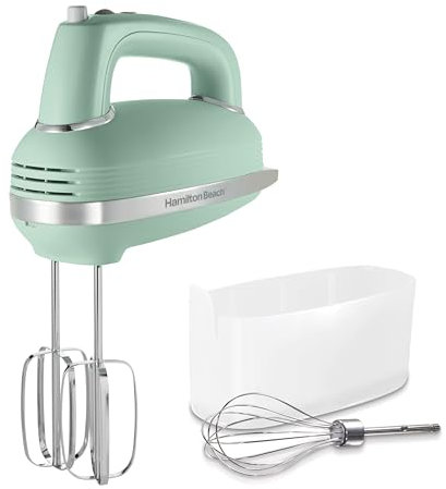 Hamilton Beach Magnolia Bakery 5-Speed Electric Hand Mixer by, Powerful 1.3 Amp DC Motor for Effortless Mixing & Consistent Speed in Thick Ingredients, Slow Start, Beaters and Whisk, Green (62601)