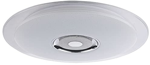 etc-shop Deckenleuchte RGB LED Fernbedienung Musik Deckenlampe LED Lautsprecher Leuchte Tageslicht mit Bluetooth, Metall Chrom, Sternen-Effekt, 1x 36W 2300lm, DxH 60x6,1 cm