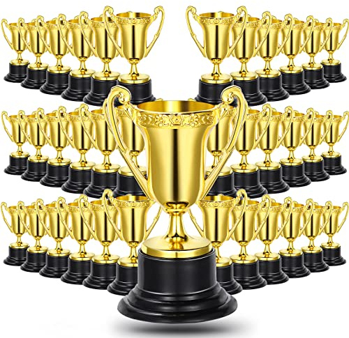 Fumete 60 Pack Mini Trophies for Kids 3. 4 Inch Plastic Golden Award Trophies Prize for Sports, Party Favors, Kids Classroom School Rewards, Competition or Celebration Awards, Sports Tournament