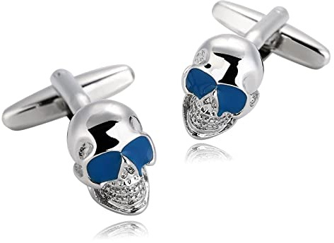 Wycian Manschettenknöpfe Blau, Manschettenknöpfe Herren Totenkopf Rostfreier Stahl 1X1.4CM für Männer Vater Freund Tuxedo Shirt