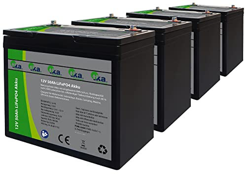 tka Köbele Akkutechnik LiFePO4 Akkus 12V: 4er-Set LiFePO4-Akkus, 12 V, 50 Ah / 640 Wh, BMS, für Solaranlagen (Notstrom-Batterien, 12V Blockakku)