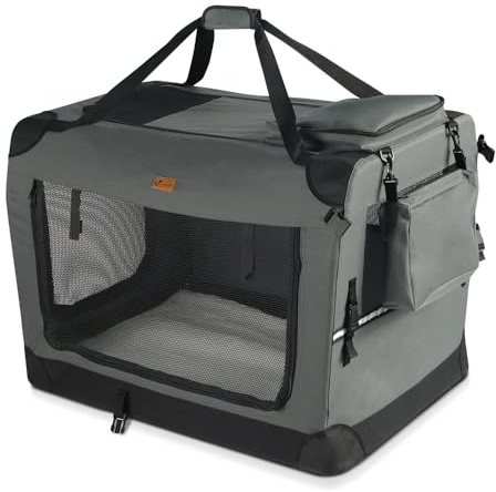 VOUNOT® Trasportino per Cani Gatti Borsa da Trasporto Cane con Materasso Morbido Striscia Riflettente, Box Scatola Pieghevole Viaggio per Animali Domestici, Portabile Traspirante, (L)70x52x52cm Grigio