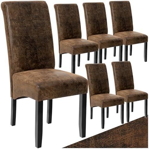tectake® Lot de 6 Chaises de Salle à Manger Moderne Chaise Ergonomique Confortable Chaise Design en Cuir synthétique Meuble Salon avec Pieds en Bois pour Salle à Manger, Salon, Coiffeuse, Chambre