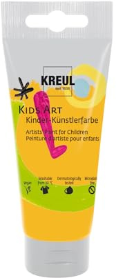 KREUL 43303 - Kids Art Kinder-Künstlerfarbe, Indischgelb 75 ml Tube, Schulmalfarbe auf Wasserbasis, matte deckende Bastelfarbe für Leinwand, Papier und Karton, vegan