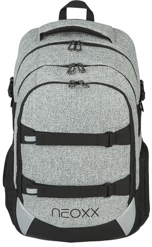 neoxx Schulrucksack ACTIVE Pro Wool the World - aus recycelten PET-Flaschen - Rucksack für die Schule mit 3 Fächern + Geheimfach – höhenverstellbare und gepolsterte Träger – Volumen ca. 26 Liter