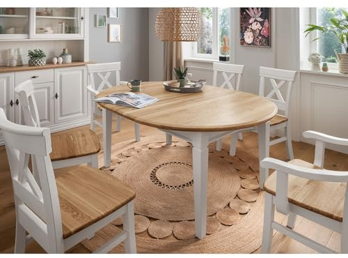 Lomadox Esstischgruppe Esszimmermöbel weiß 7-teilig Landhausstil, 6 Stühle, 1 Ausziehtisch