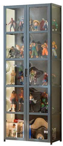 Glasvitrine Heather Bambus-Vitrine, Hochfest und Tragfähig, Dreiseitige Transparente Acryltür, Doppeltür-Design, Versiegelt und Staubdicht, für Lego-Sammelfiguren, Actionfiguren ( Color : Grey , Size
