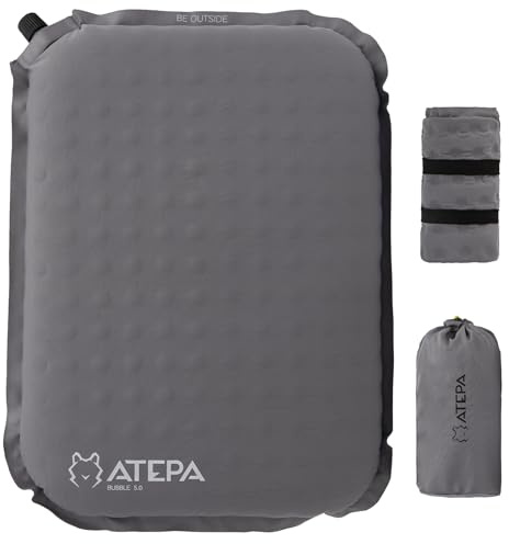 ATEPA Cojín de Asiento Inflable para Estadio, Autoinflable Ultraligero Portátil y Compacto, Resistente al Agua, para Partidos de Fútbol, Avión, Viajes, Camping, Senderismo, Conciertos u Oficina, Gris