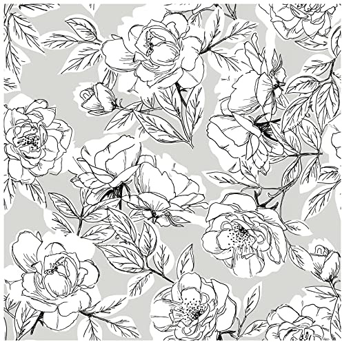 HAOKHOME Self Adhesive Wallpaper Black and White Floral Wallpaper Bedroom | Peel and Stick Grey Floral Removable Wall Paper Vinyl Waterproof for Bathroom Living Room 3m x 44.5cm